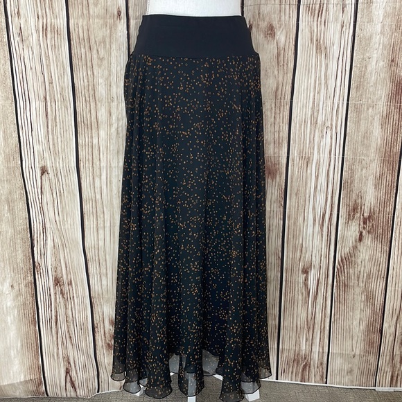 Silk Club Collection Dresses & Skirts - Silk Club Collection Black Flowy Maxi Skirt w/Brown Polka Dot Pattern Size Small